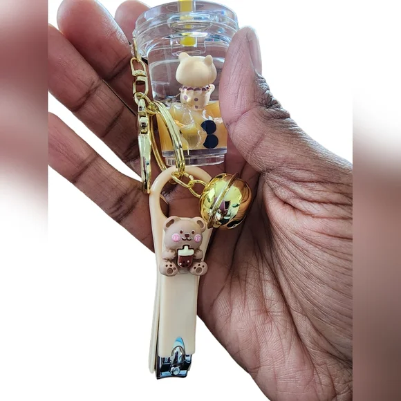 New! BOBA Milk Tea Bear Floating Key Ring - Picture 3 of 3